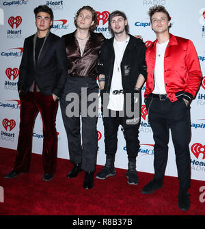 LAS VEGAS, NV, USA - 22 SEPTEMBRE : Calum Hood, Luke Hemmings, Michael Clifford, Ashton Irwin, 5 secondes de l'été dans la salle de presse au cours de la 2018 iHeartRadio Music Festival - Nuit 2 tenue à T-Mobile Arena le 22 septembre 2018 à Las Vegas, Nevada, United States. (Photo par Xavier Collin/Image Press Office) Banque D'Images