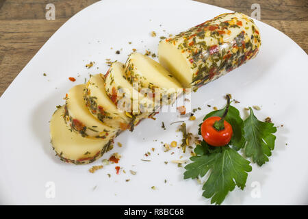 Fromage Provolone, d'origine italienne, très élaboré dans les régions de Lombardie et de Vénétie. Banque D'Images