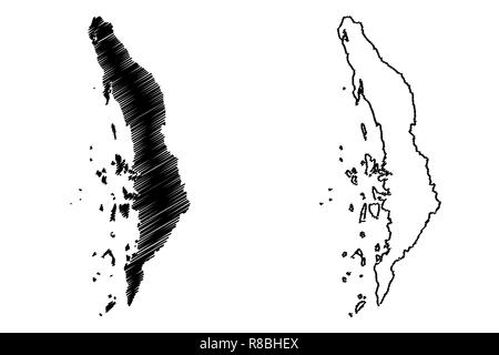 La région de Tanintharyi (divisions administratives du Myanmar, République de l'Union du Myanmar, Birmanie) map vector illustration gribouillage, croquis Tenasserim Illustration de Vecteur