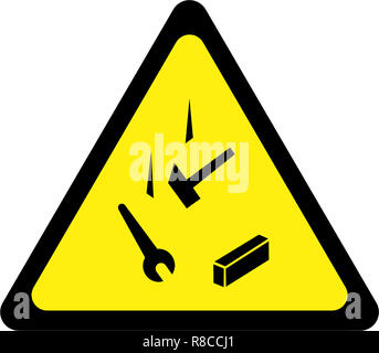 Panneau d'avertissement avec le symbole de la chute d'objets Banque D'Images