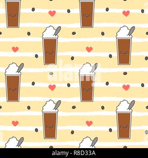 Cute funny cartoon vector verre de café moka crème fouettée vecteur illustration de fond transparent Illustration de Vecteur