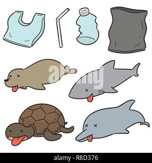 Vector set de l'animal aquatique et en plastique Illustration de Vecteur