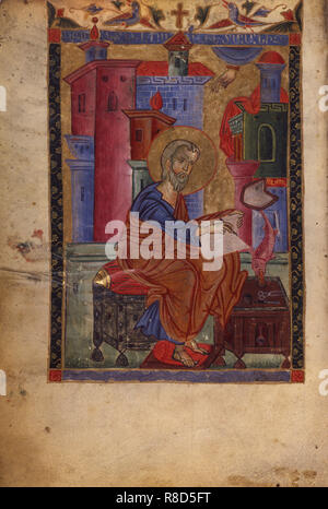 Saint Matthieu l'Évangéliste (Manuscript illumination du Matenadaran évangile), 14e siècle. Banque D'Images