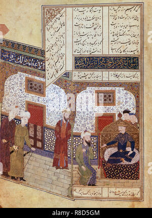 Khusraw converser avec Buzurg Ummid (Miniature du cycle de huit sujets poétique), 1431. Banque D'Images