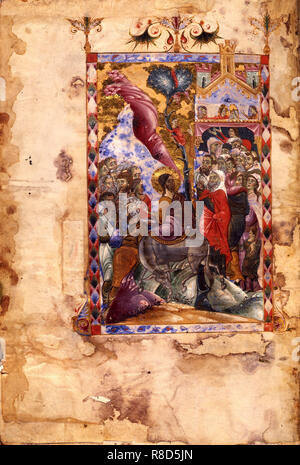 L'entrée du Christ à Jérusalem (Manuscript illumination du Matenadaran évangile), 1287. Banque D'Images