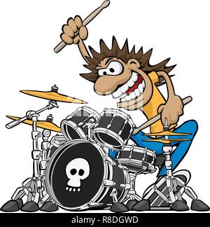 Batteur sauvage à l'ensemble de batterie Cartoon Vector Illustration Illustration de Vecteur