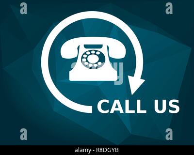 Appelez-nous concept icône. White ancien téléphone Appelez-nous avec l'icône Texte. Abstract blue background poly faible. Vector illustration, style télévision sign Illustration de Vecteur