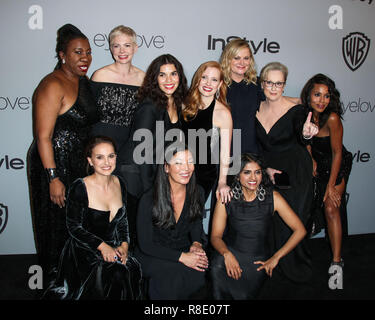 BEVERLY HILLS, LOS ANGELES, CA, USA - 07 janvier : Tarana Burke, Michelle Williams, America Ferrera, Jessica Chastain, Amy Poehler, Meryl Streep, Kerry Washington, Natalie Portman, ai-jen Poo, Saru Jayaraman au 2018 InStyle et Warner Bros Pictures Golden Globe Awards After Party qui a eu lieu au Beverly Hilton Hotel le 7 janvier 2018 à Beverly Hills, Los Angeles, Californie, États-Unis. (Photo par Xavier Collin/Image Press Office) Banque D'Images