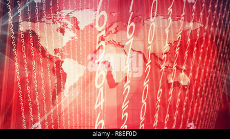 Chiffres aléatoires et carte du monde, brisant la cyber news concept Banque D'Images