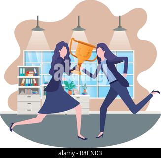 Trophée d'affaires dans la salle de séjour avec caractère Illustration de Vecteur