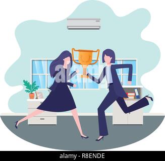 Trophée d'affaires dans la salle de séjour avec caractère Illustration de Vecteur