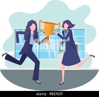 Trophée d'affaires dans la salle de séjour avec caractère Illustration de Vecteur