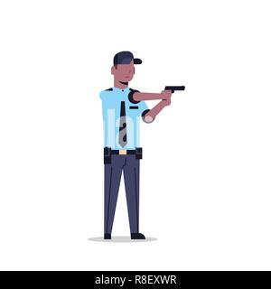 African American security guard man in uniform tenue agent de police pistolet homme personnage télévision pleine longueur isolée Illustration de Vecteur