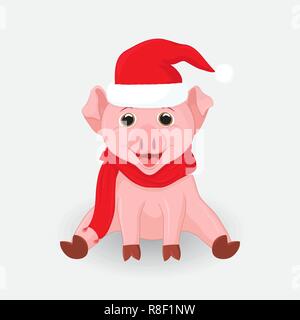 Cochon de Noël dans une nouvelle année, la pac et écharpe. symbole de 2019. Illustration de Vecteur
