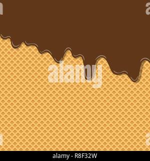 Crème de chocolat cacao doux-amer de la crème glacée saveur couche fondre sur fond papier peint Motif gaufre. vector illustration p creative punchy. Illustration de Vecteur