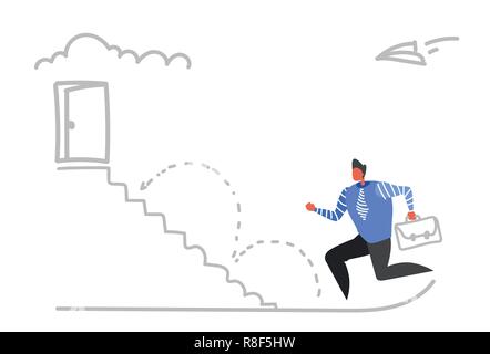 Businessman climbing échelle de carrière porte ouverte haut nouvelle opportunité commerciale concept male office worker horizontale doodle croquis Illustration de Vecteur