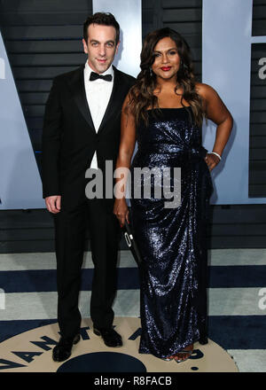 BEVERLY HILLS, LOS ANGELES, CA, USA - Le 04 mars : BJ Novak, Mindy Kaling au 2018 Vanity Fair Oscar Party organisée à l'Annenberg Center for the Performing Arts le 4 mars 2018 à Beverly Hills, Los Angeles, Californie, États-Unis. (Photo par Xavier Collin/Image Press Office) Banque D'Images