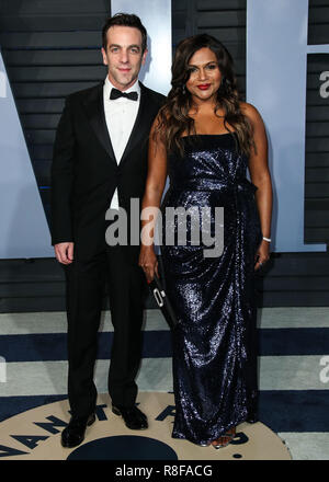 BEVERLY HILLS, LOS ANGELES, CA, USA - Le 04 mars : BJ Novak, Mindy Kaling au 2018 Vanity Fair Oscar Party organisée à l'Annenberg Center for the Performing Arts le 4 mars 2018 à Beverly Hills, Los Angeles, Californie, États-Unis. (Photo par Xavier Collin/Image Press Office) Banque D'Images