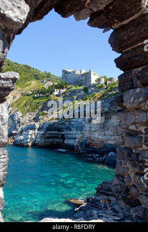 Castello Doria, Portvenere, Cinque Terre, La Spezia, Ligurie, Italie. Aussi appelé le Château des Doria c'est une bâtiment défensif situé à Via al Castel Banque D'Images