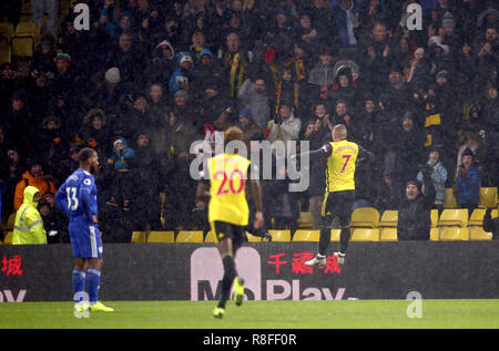 Gerard Deulofeu du Watford célèbre du côté marquant son premier but du jeu au cours de la Premier League match à Vicarage Road, Watford. Banque D'Images