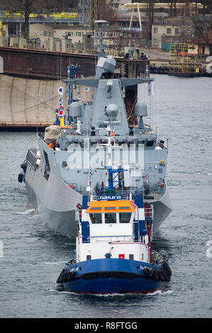 Corvette de classe Gawron polonais converti en navire de patrouille extracôtiers 241 ORP Slazak durant des essais en mer à Gdynia, Pologne. 20 novembre 2018 © Wojciech St Banque D'Images