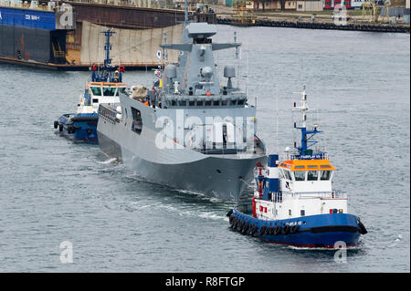 Corvette de classe Gawron polonais converti en navire de patrouille extracôtiers 241 ORP Slazak durant des essais en mer à Gdynia, Pologne. 20 novembre 2018 © Wojciech St Banque D'Images