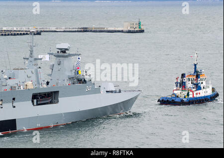 Corvette de classe Gawron polonais converti en navire de patrouille extracôtiers 241 ORP Slazak durant des essais en mer à Gdynia, Pologne. 20 novembre 2018 © Wojciech St Banque D'Images