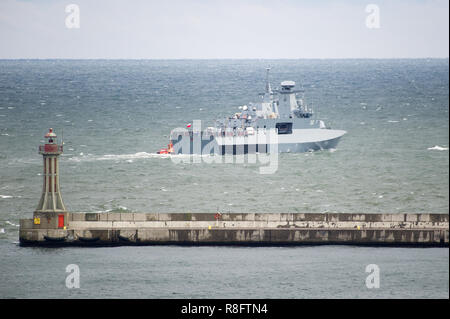 Corvette de classe Gawron polonais converti en navire de patrouille extracôtiers 241 ORP Slazak durant des essais en mer à Gdynia, Pologne. 20 novembre 2018 © Wojciech St Banque D'Images