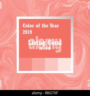Couleur de l'année 2019. Palette de tendance. Swatch de coraux vivants fond avec motif en texture. 16-1546 TCX pour la mode, les textiles, les produits d'accueil Illustration de Vecteur