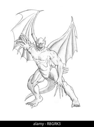 Concept Art crayon dessin de fantaisie ou démon ailé Devil Monster Banque D'Images