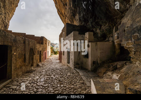 Dans l'ancien village rural à l'intérieur de la grotte Mangiapane lieu chaque année une crèche vivante pendant la période de Noël, Custonaci, Sicile Banque D'Images