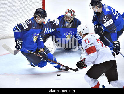 Herning, Danemark. 17 mai, 2017. Enzo Corvi, Suisse scores au cours du quart de finale entre la Finlande et la Suisse dans l'IIHF Championnat du monde hockey sur glace 2018 de la Jyske Bank Boxen, Herning, Danemark. Credit : Lars Moeller/ZUMA/Alamy Fil Live News Banque D'Images