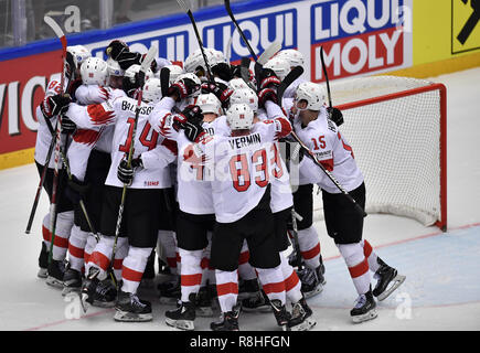 Herning, Danemark. 17 mai, 2017. Team Suisse célèbre remportant la finale entre la Finlande et la Suisse dans l'IIHF Championnat du monde hockey sur glace 2018 de la Jyske Bank Boxen, Herning, Danemark. Credit : Lars Moeller/ZUMA/Alamy Fil Live News Banque D'Images