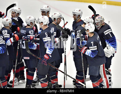 Herning, Danemark. 17 mai, 2017. L'équipe américaine célébrant la victoire sur la République tchèque en quart de finale de l'IIHF Championnat du monde hockey sur glace 2018 de la Jyske Bank Boxen, Herning, Danemark. Credit : Lars Moeller/ZUMA/Alamy Fil Live News Banque D'Images