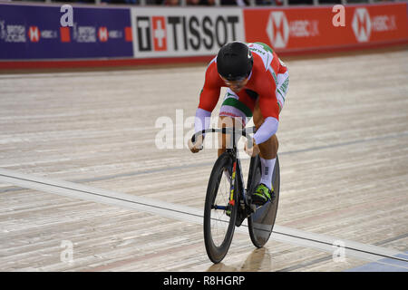 Londres, Royaume-Uni. 15 décembre 2018. Sandor Szalantay (HUN) en première ronde au cours repêchage Keirin Tissot la Coupe du Monde de Cyclisme sur Piste UCI IV à Lee Valley VeloPark le samedi 15 décembre 2018. Londres en Angleterre. (Usage éditorial uniquement, licence requise pour un usage commercial. Aucune utilisation de pari, de jeux ou d'un seul club/ligue/dvd publications.) Banque D'Images