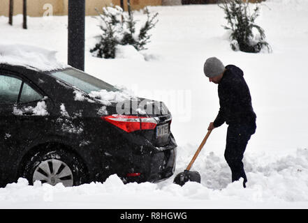 Novi Sad, Serbie. 15 décembre 2018. Jours de neige en Serbie. Les fortes chutes de neige en Serbie rend plus difficile des peuples et en ralentissant la circulation Nenad Mihajlovic photo Credit : Nenad Mihajlovic/Alamy Live News Banque D'Images