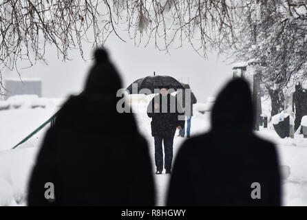 Novi Sad, Serbie. 15 décembre 2018. Jours de neige en Serbie. Les fortes chutes de neige en Serbie rend plus difficile des peuples et en ralentissant la circulation Nenad Mihajlovic photo Credit : Nenad Mihajlovic/Alamy Live News Banque D'Images