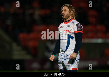 Salford, Manchester, Royaume-Uni. Le 15 décembre 2018. Vente de requin Faf De Klerk 15 décembre 2018, Stade AJ Bell , Vente, Angleterre ; European Rugby Challenge Cup, la vente v Bordeaux-Belges ; Credit : Terry Donnelly / News Images Crédit : News Images /Alamy Live News Banque D'Images