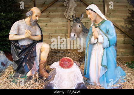 Crèche de Noël sur de vieux Cornmarket (Oude Koornmarkt), Anvers (Antwerpen), province d'Anvers, la Région flamande, Belgique Banque D'Images