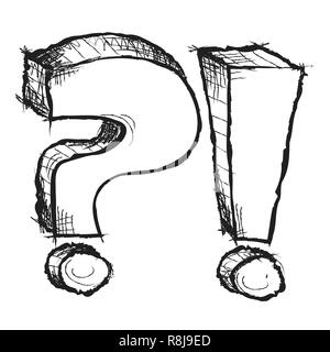 Sketchy question dessiné à la main et les points d'exclamation isolée Banque D'Images
