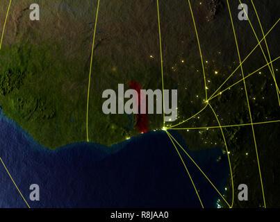 Le Togo à partir de l'espace sur le modèle de la planète Terre avec les réseaux. Surface de la planète détaillée avec les lumières de la ville. 3D illustration. Éléments de cette image fournie par Banque D'Images