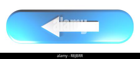 Bouton poussoir rectangle arrondi bleu avec une flèche vers la gauche - le rendu 3D illustration Banque D'Images