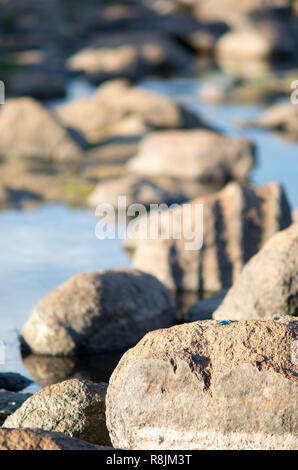 Blue pebble isolé au crépuscule dans une crique rocheuse comme la lumière commence à s'estomper Banque D'Images