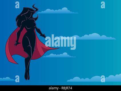 Superheroine Flying in Sky Silhouette Illustration de Vecteur