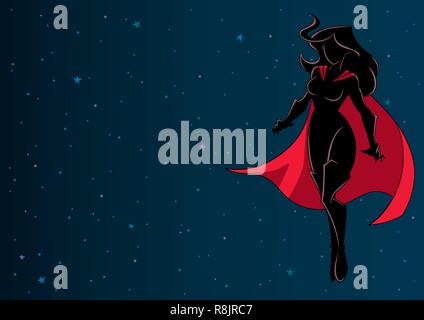 Superheroine Silhouette dans l'espace Illustration de Vecteur