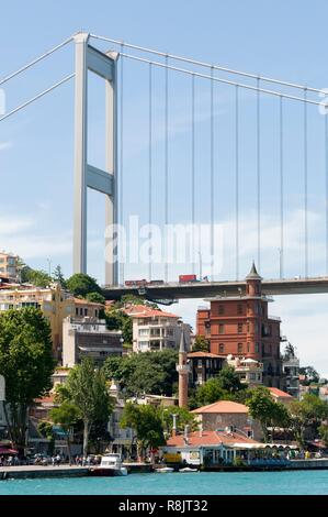 La Turquie, Istanbul, croisière sur le Bosphore, le pont Fatih Sultan Mehmet reliant l'Europe et l'Asie Banque D'Images