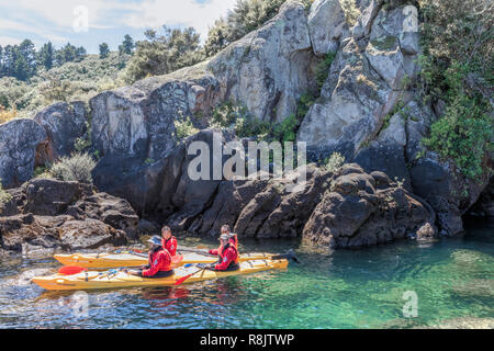 Le lac Taupo, Maori rock carvings, île du Nord, Nouvelle-Zélande Banque D'Images