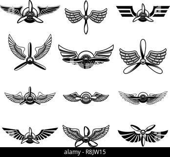 Ensemble d'avion vintage voir emblèmes. Éléments de conception pour le logo, étiquette, signer, menu. Vector illustration Illustration de Vecteur