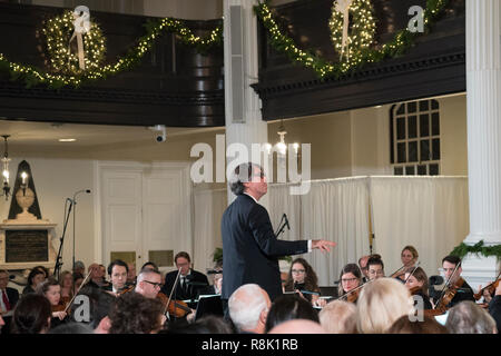 Julian Wachner à St Paul's Chapel mener le Choeur de Trinity Wall Street et le Trinity Baroque Orchestra dans "Le Messie de Haendel." 13 Décembre 2018 Banque D'Images