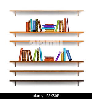 Ensemble d'étagères avec des livres colorés isolated on white Illustration de Vecteur